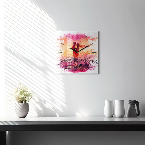 Štvorcové hodiny Akvarelový pár v láske