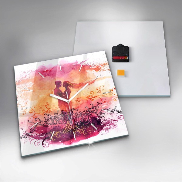Štvorcové hodiny Akvarelový pár v láske