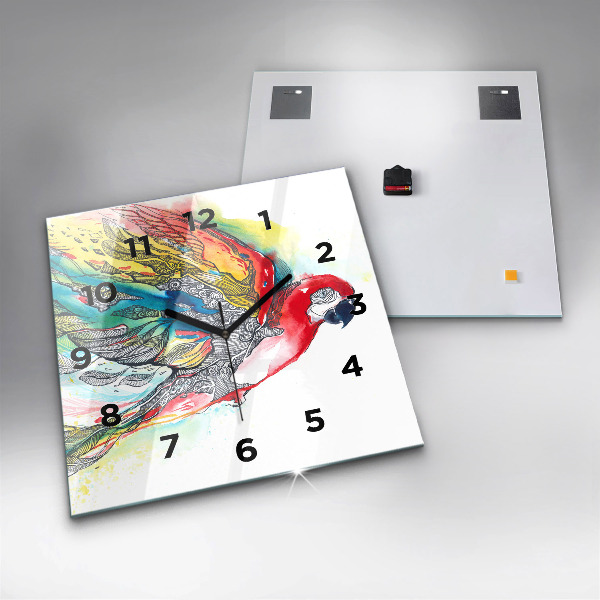 Štvorcové hodiny Farebný papagáj v lete