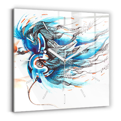 Štvorcové hodiny Ilustrácia slúchadiel