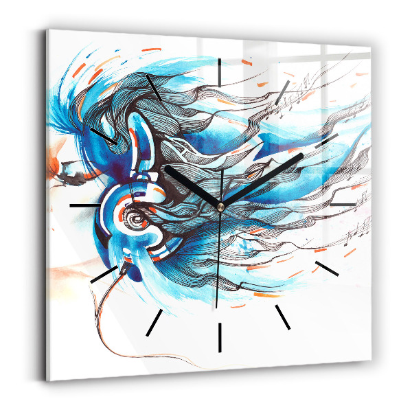 Štvorcové hodiny Ilustrácia slúchadiel