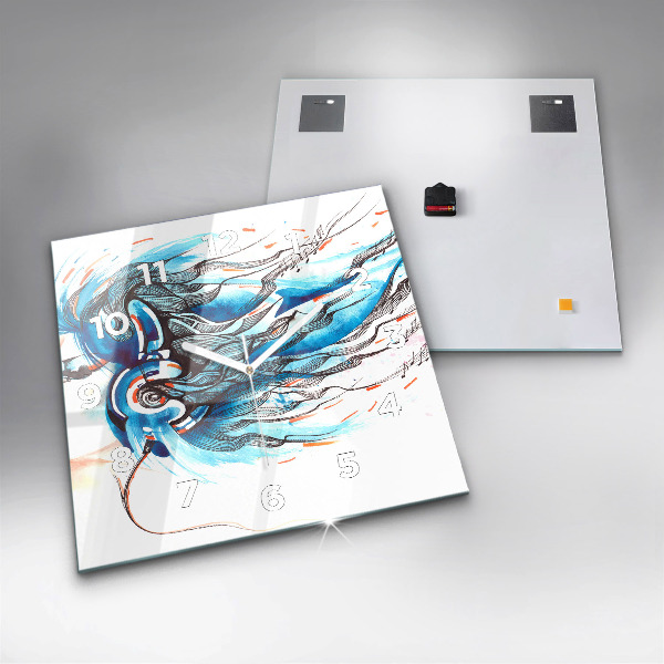 Štvorcové hodiny Ilustrácia slúchadiel