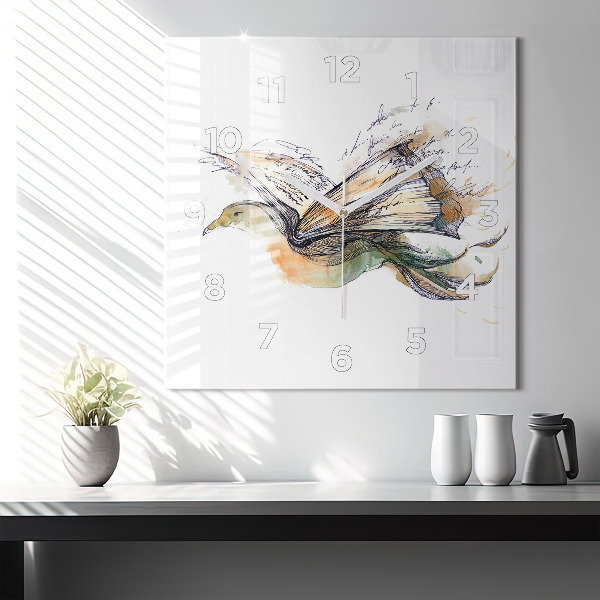 Štvorcové hodiny Vták a kniha