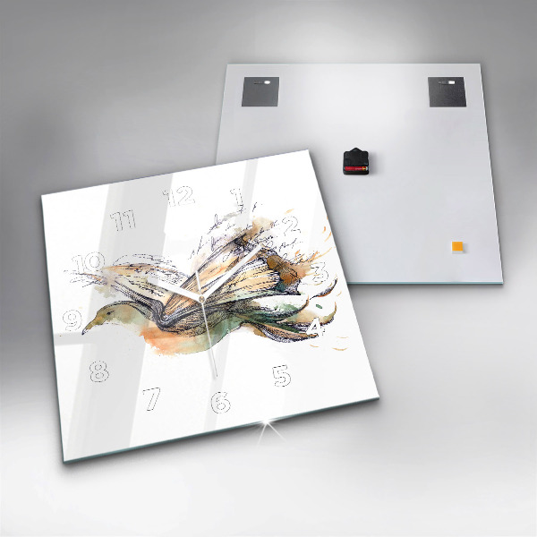 Štvorcové hodiny Vták a kniha