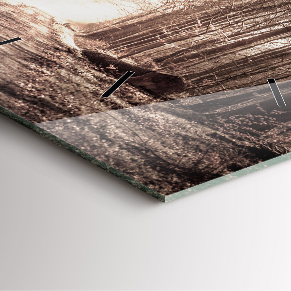 Štvorcové hodiny Lesná cesta v sépiovej farbe