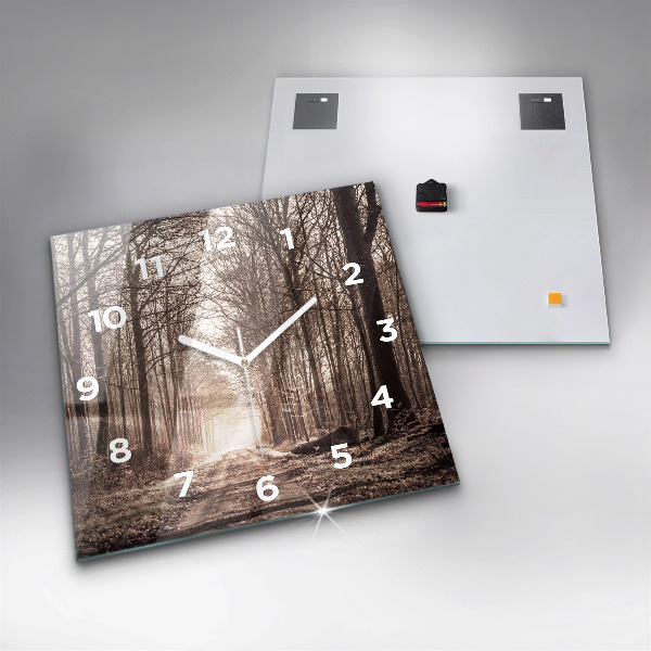 Štvorcové hodiny Lesná cesta v sépiovej farbe