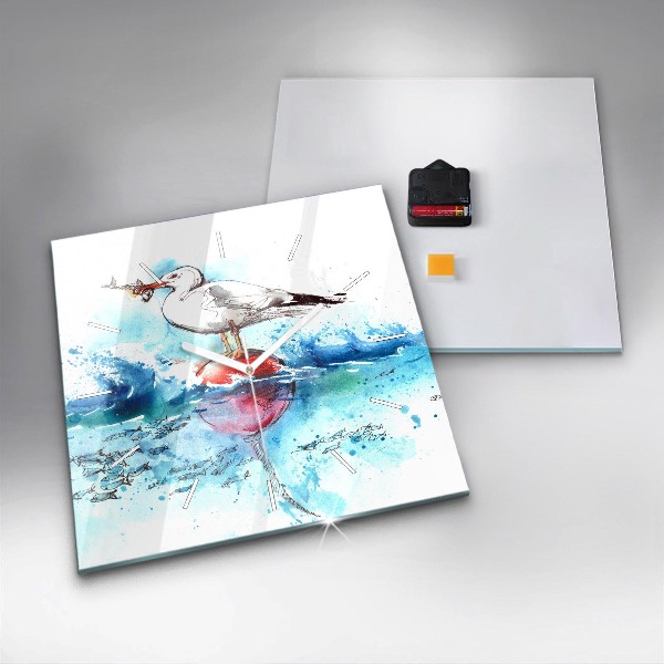 Štvorcové hodiny Maľovaná čajka