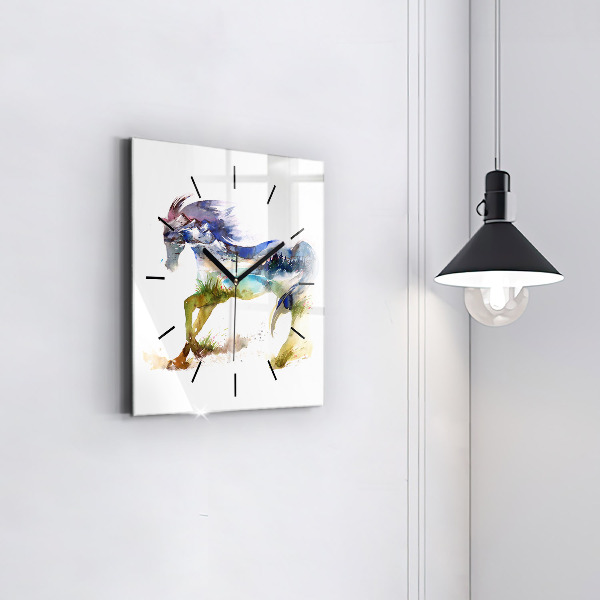 Štvorcové hodiny Maľované hory a kôň