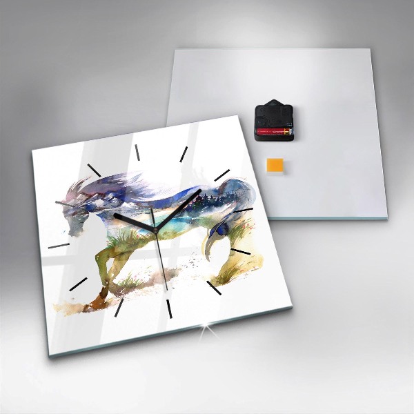 Štvorcové hodiny Maľované hory a kôň