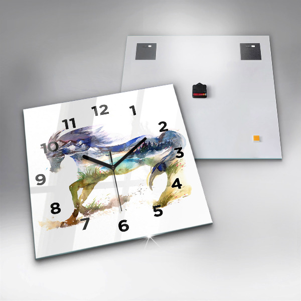 Štvorcové hodiny Maľované hory a kôň