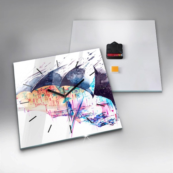 Štvorcové hodiny Dáždnik a mesto