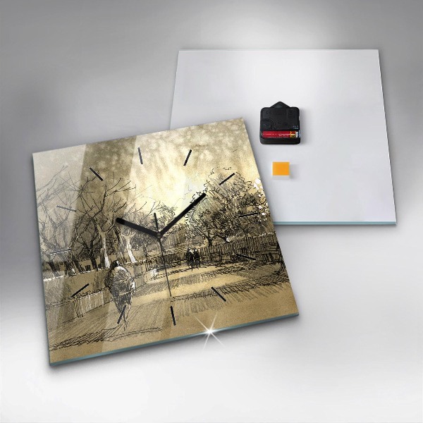 Štvorcové hodiny Park a stromy v sépiovej farbe