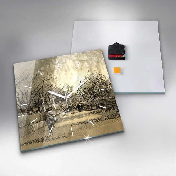 Štvorcové hodiny Park a stromy v sépiovej farbe