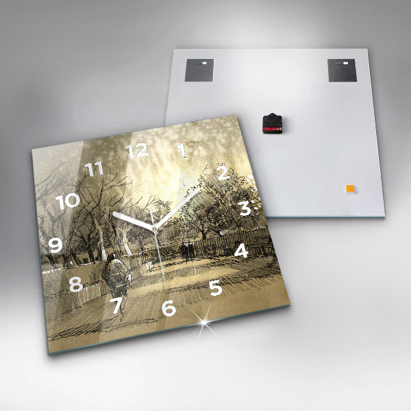 Štvorcové hodiny Park a stromy v sépiovej farbe