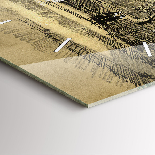 Štvorcové hodiny Park a stromy v sépiovej farbe