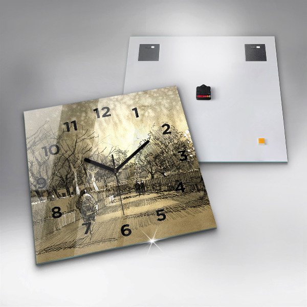 Štvorcové hodiny Park a stromy v sépiovej farbe