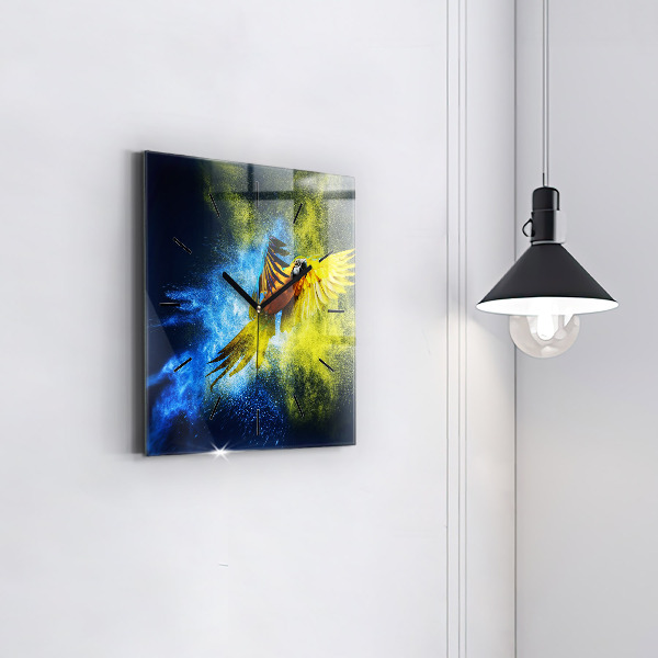 Štvorcové hodiny Farebný papagáj