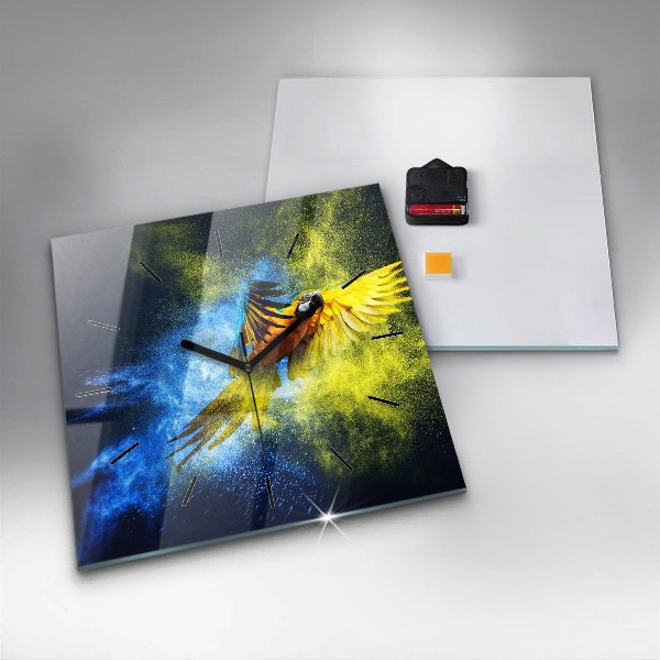 Štvorcové hodiny Farebný papagáj