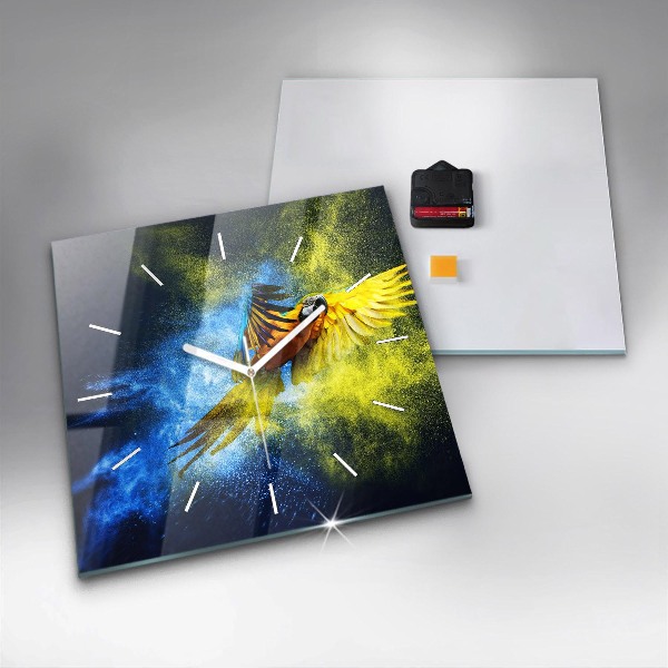 Štvorcové hodiny Farebný papagáj