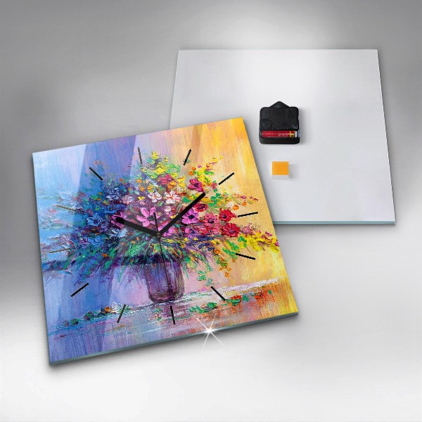 Štvorcové hodiny Kvety vo váze