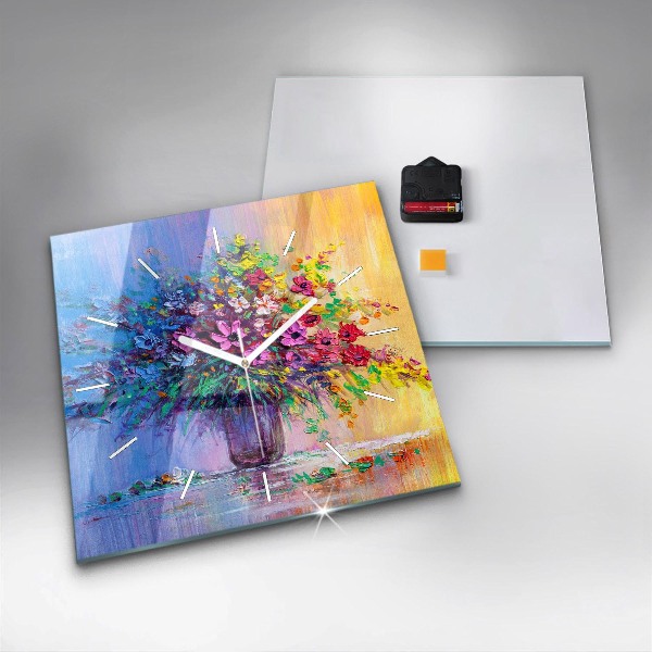 Štvorcové hodiny Kvety vo váze