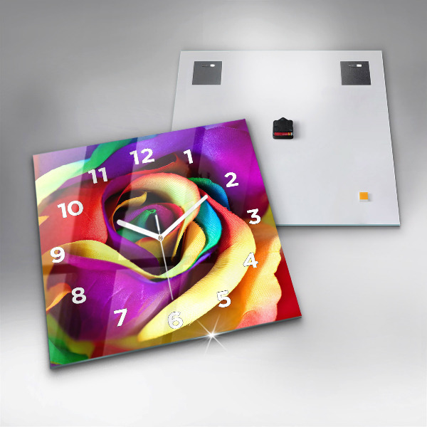 Štvorcové hodiny Dúhová ruža