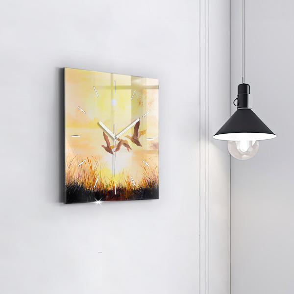 Štvorcové hodiny Žeriavy pri západe slnka