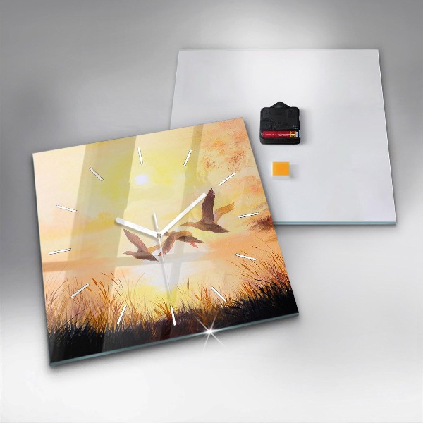 Štvorcové hodiny Žeriavy pri západe slnka