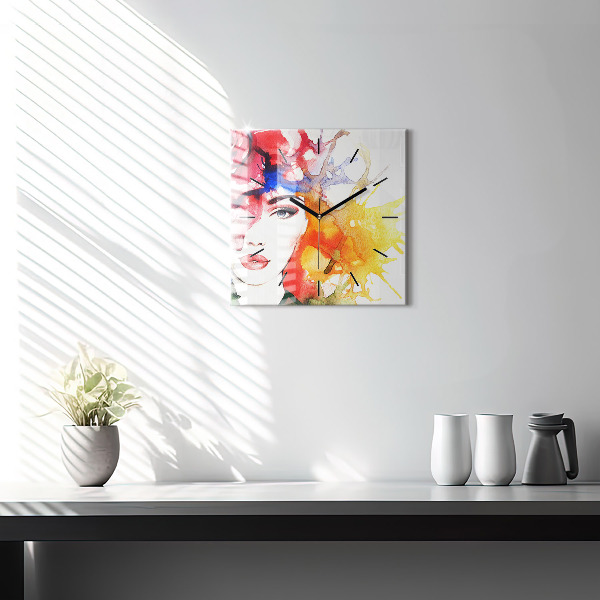 Štvorcové hodiny Farebný portrét ženy