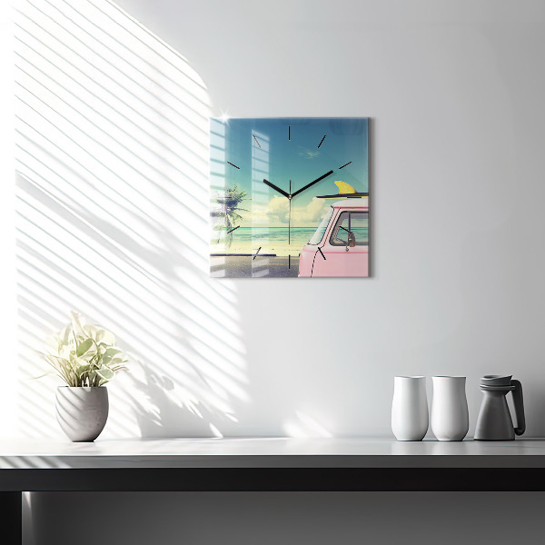 Štvorcové hodiny Auto so surfom