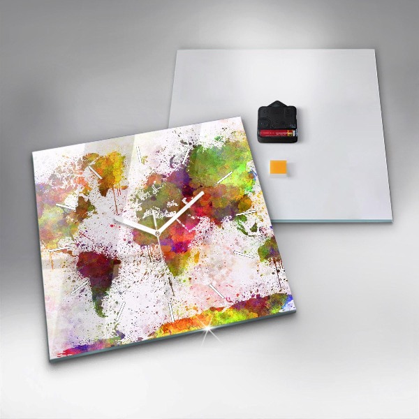 Štvorcové hodiny Akvarelová mapa sveta