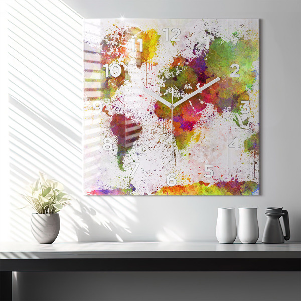 Štvorcové hodiny Akvarelová mapa sveta