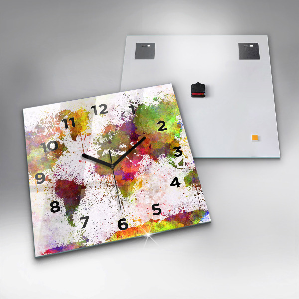 Štvorcové hodiny Akvarelová mapa sveta