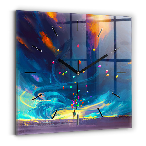 Štvorcové hodiny Dieťa a balóny