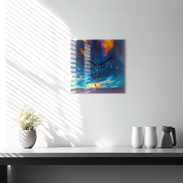 Štvorcové hodiny Dieťa a balóny