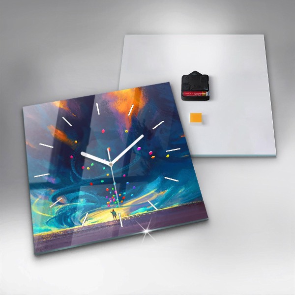 Štvorcové hodiny Dieťa a balóny