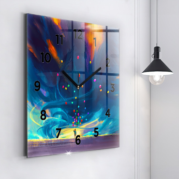 Štvorcové hodiny Dieťa a balóny