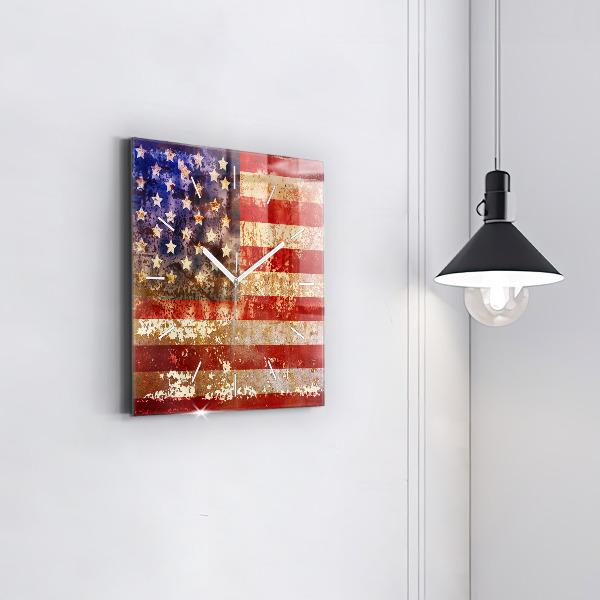 Štvorcové hodiny Vlajka USA vo vintage štýle