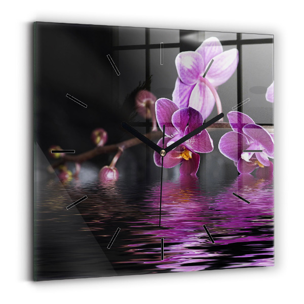 Štvorcové hodiny Kvet orchidey na vode