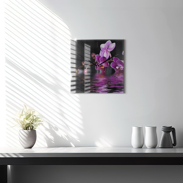 Štvorcové hodiny Kvet orchidey na vode