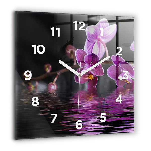 Štvorcové hodiny Kvet orchidey na vode
