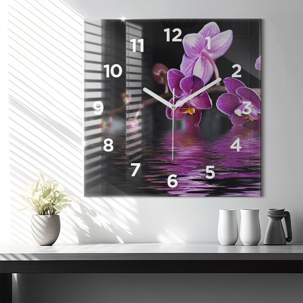 Štvorcové hodiny Kvet orchidey na vode