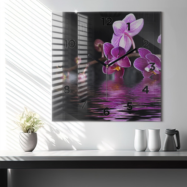 Štvorcové hodiny Kvet orchidey na vode