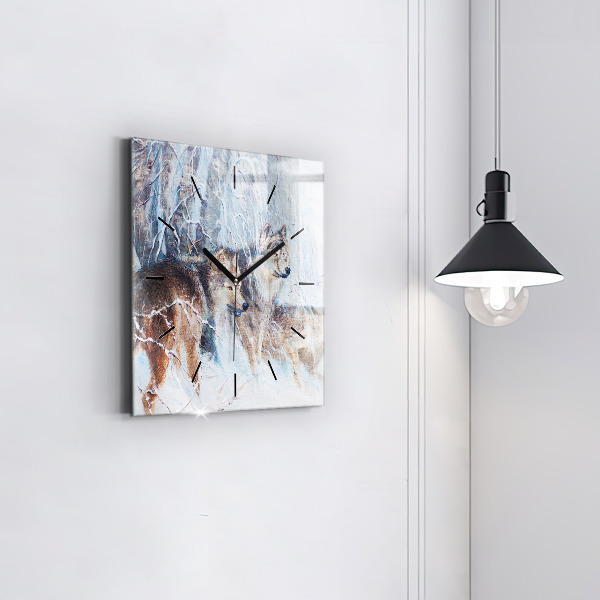 Štvorcové hodiny Vlci v lese