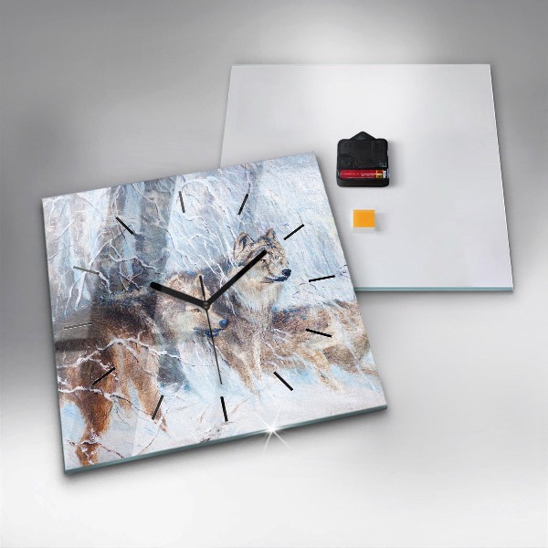 Štvorcové hodiny Vlci v lese