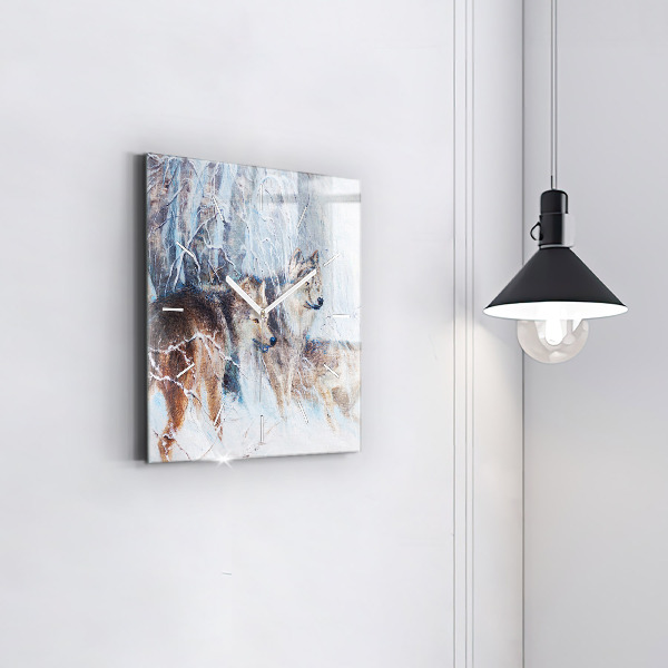 Štvorcové hodiny Vlci v lese