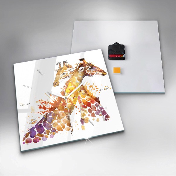 Štvorcové hodiny Žirafa - akvarel