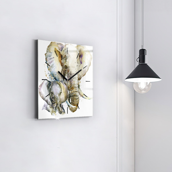 Štvorcové hodiny Maľované zvieratá slonov