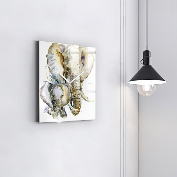 Štvorcové hodiny Maľované zvieratá slonov