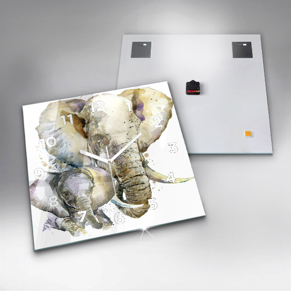 Štvorcové hodiny Maľované zvieratá slonov